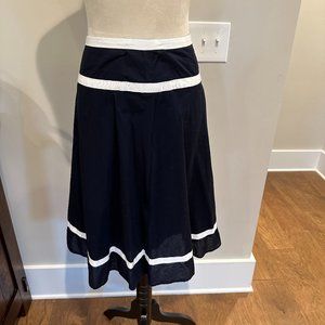 Jones Wear Navy Skirt with White Ribbon Edging - Size 12 - Fully Lined